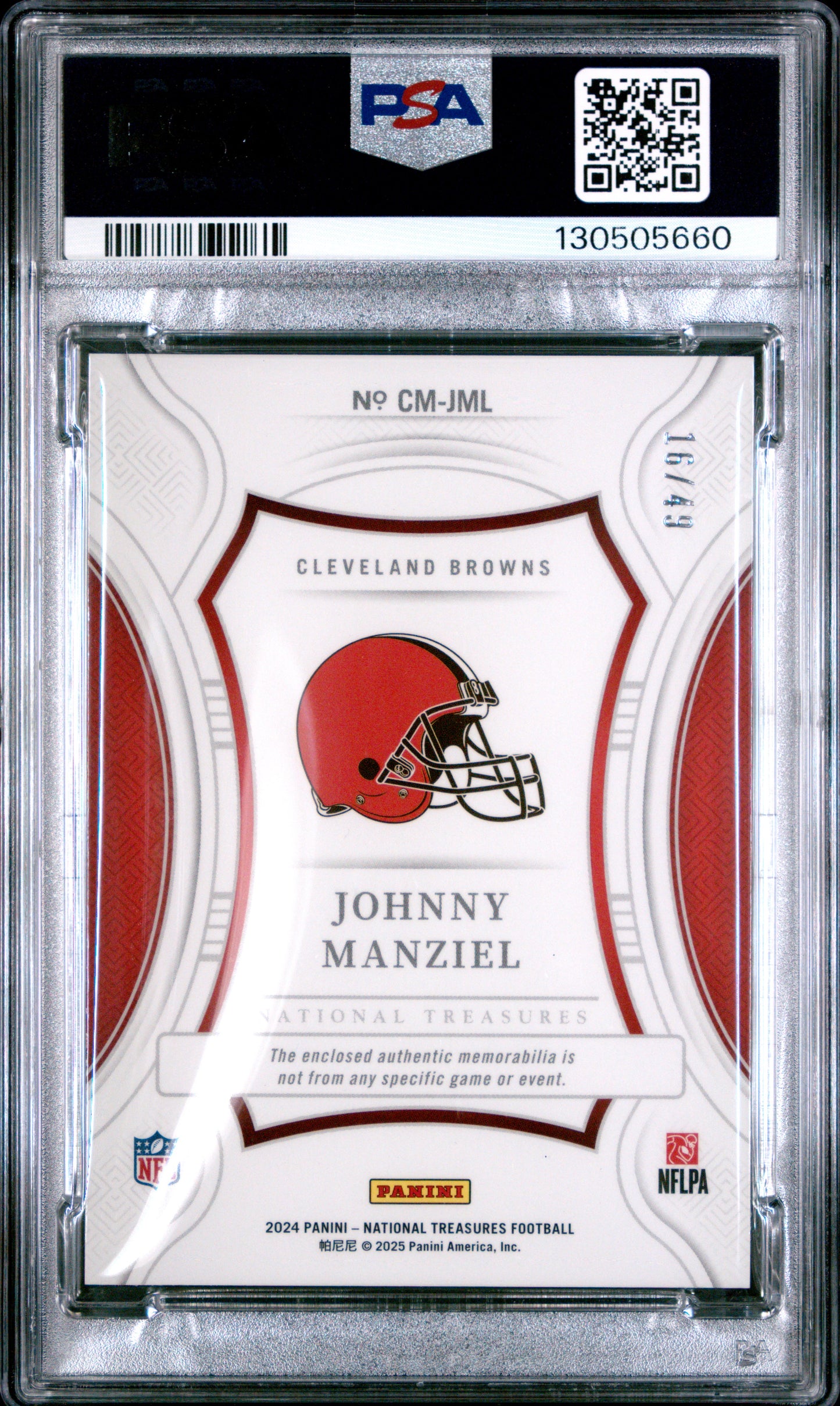 Pop 1 2024 Panini National Treasures Johnny Manziel Materials PSA 10 GOLD /49