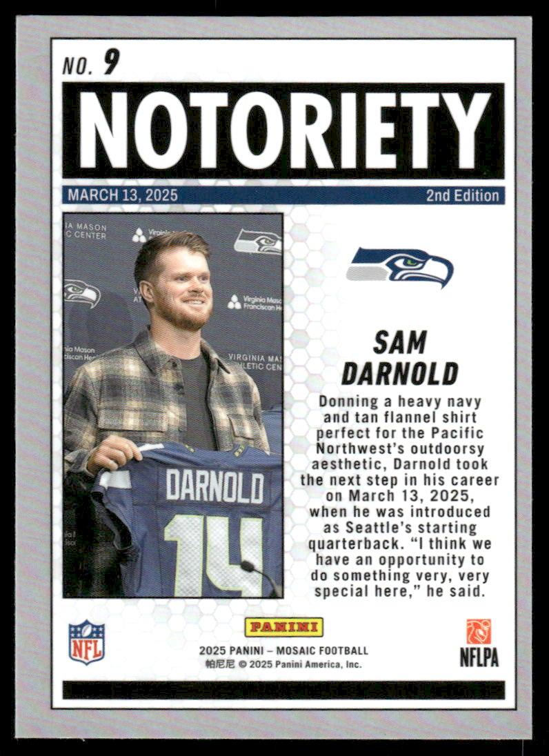 2025 Panini Mosaic #9 Sam Darnold Notoriety Mosaic
