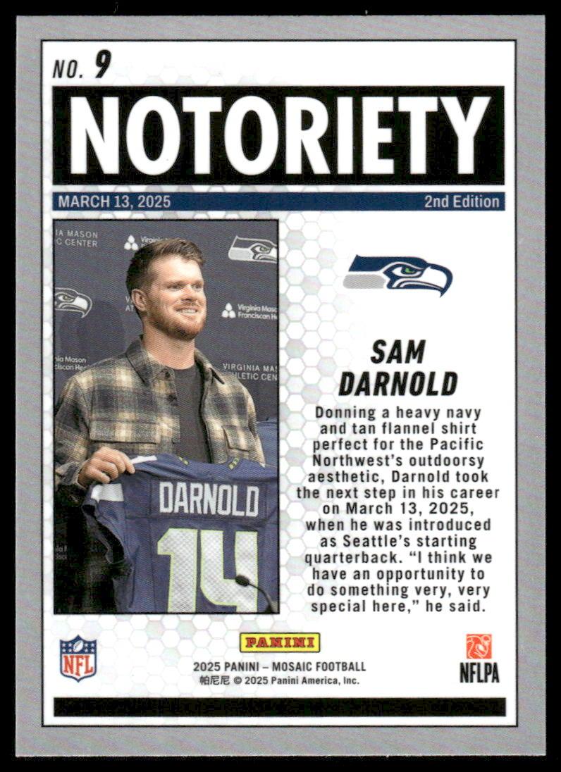 2025 Panini Mosaic #9 Sam Darnold Notoriety