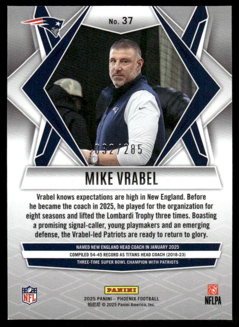 2025 Panini Phoenix #37 Mike Vrabel Lime Green Pyramids Prizm #/285