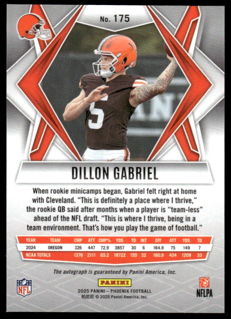 2025 Panini Phoenix #175 Dillon Gabriel Base Rookie Autographs Lazer Prizm
