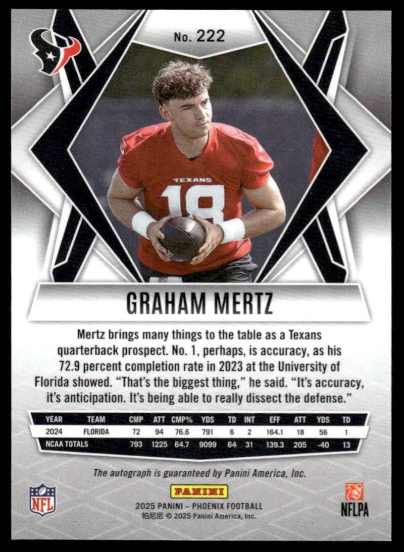 2025 Panini Phoenix #222 Graham Mertz Base Rookie Autographs Lazer Prizm