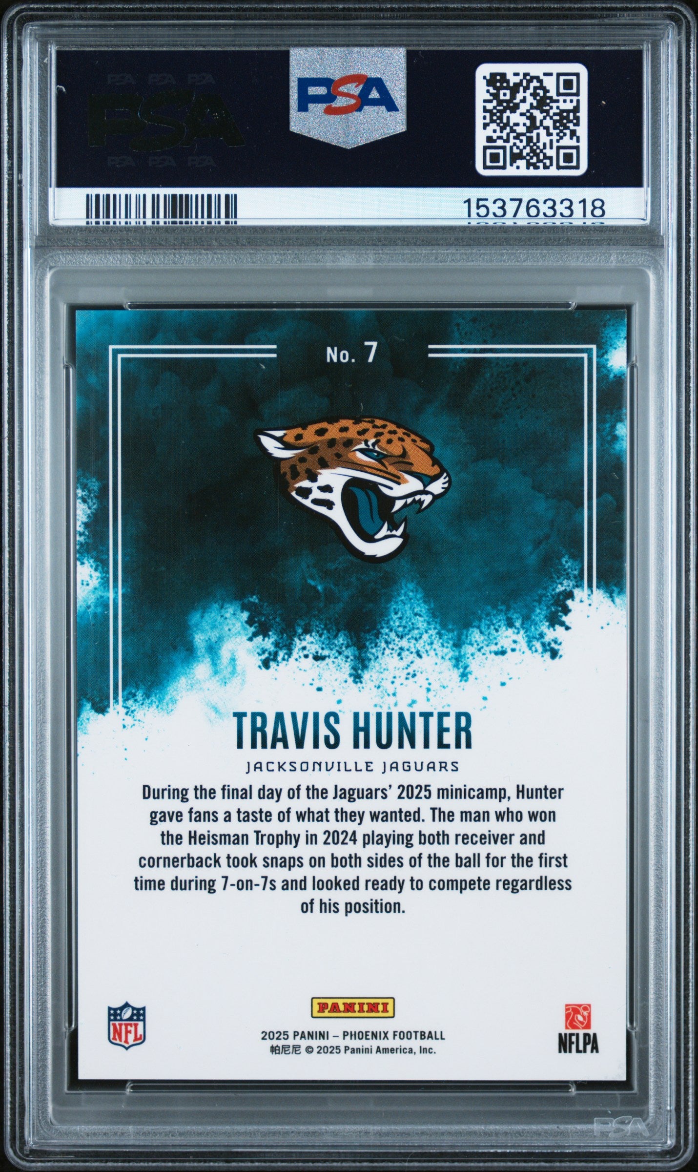 2025 Panini Phoenix Color Blast #7 Travis Hunter PSA 10
