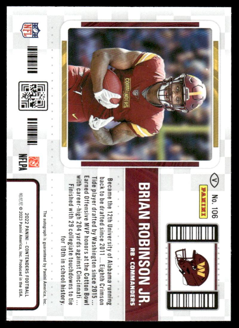 Brian Robinson Jr. Rookie Ticket auto