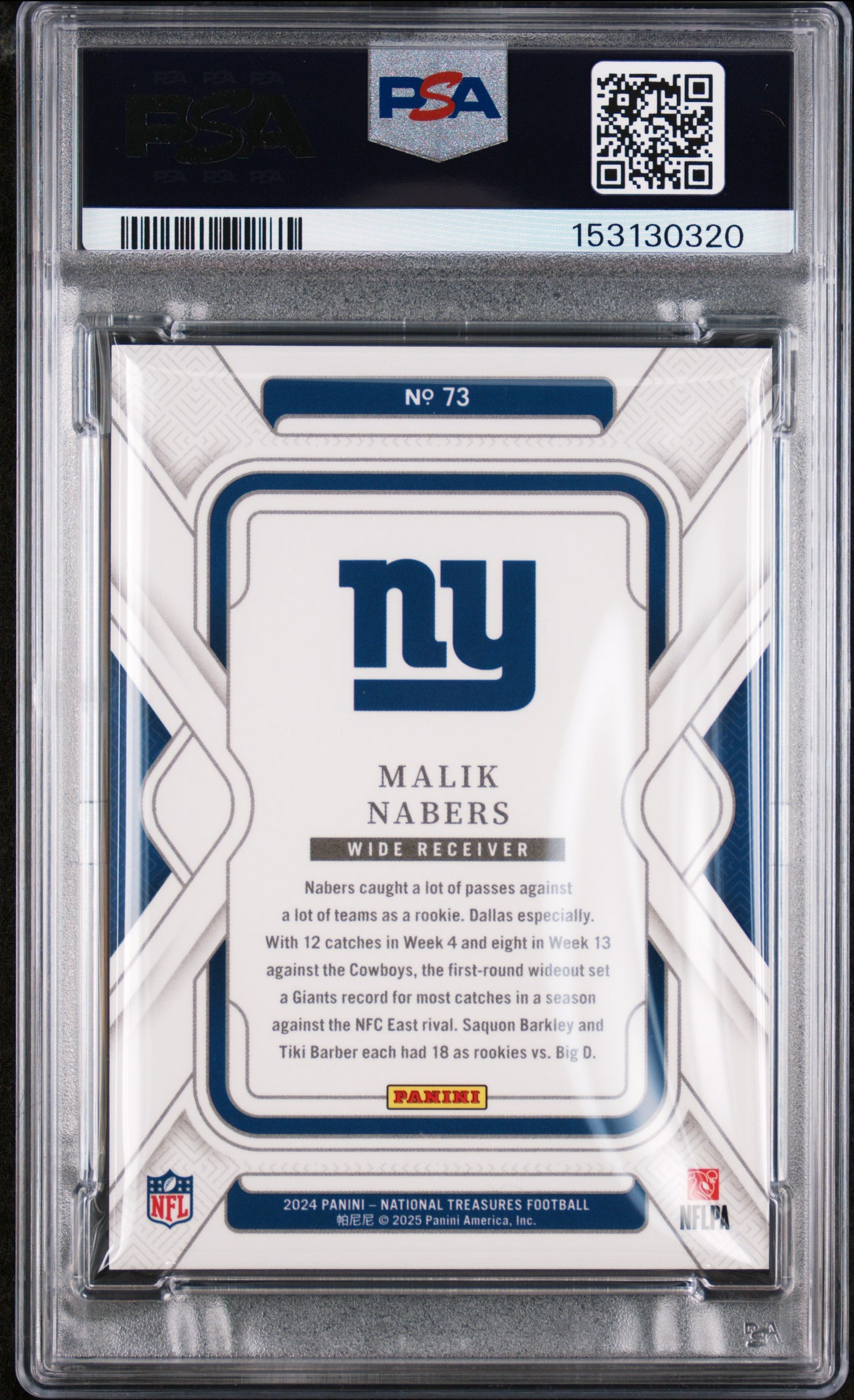 2024 Panini National Treasures #73 Malik Nabers Emerald PSA 9