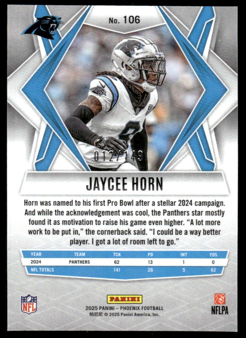 2025 Panini Phoenix #106 Jaycee Horn Green Hyper Prizm #/149