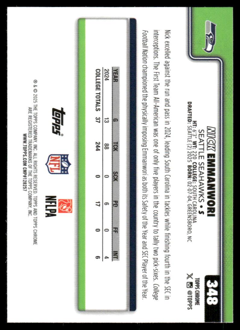 2025 Topps Chrome #348 Nick Emmanwori Topps Refractor