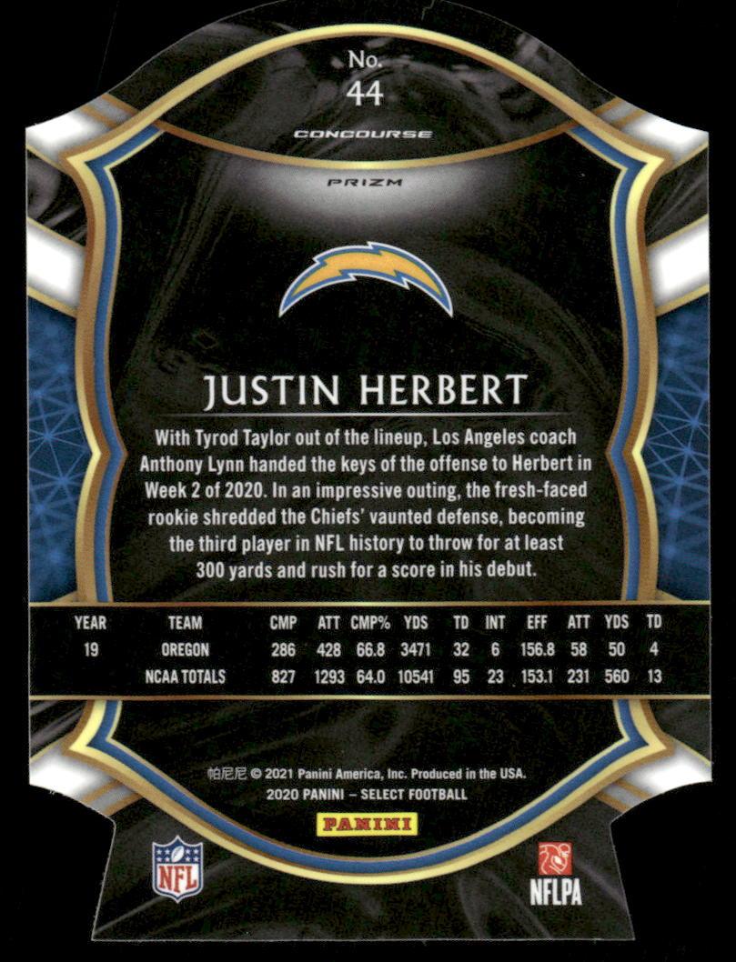 2020 Panini Select #44 Justin Herbert Red Prizm Die Cut
