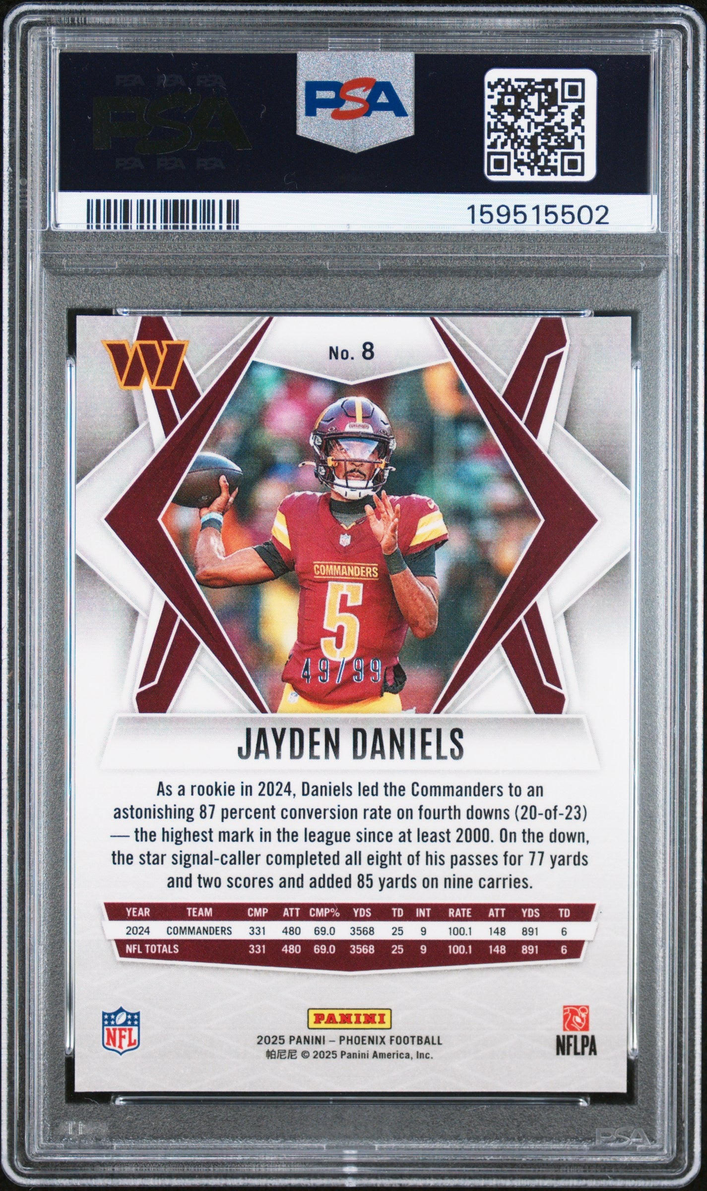 Jayden Daniels Purple Lazer PSA 10 2025 Panini Phoenix #8