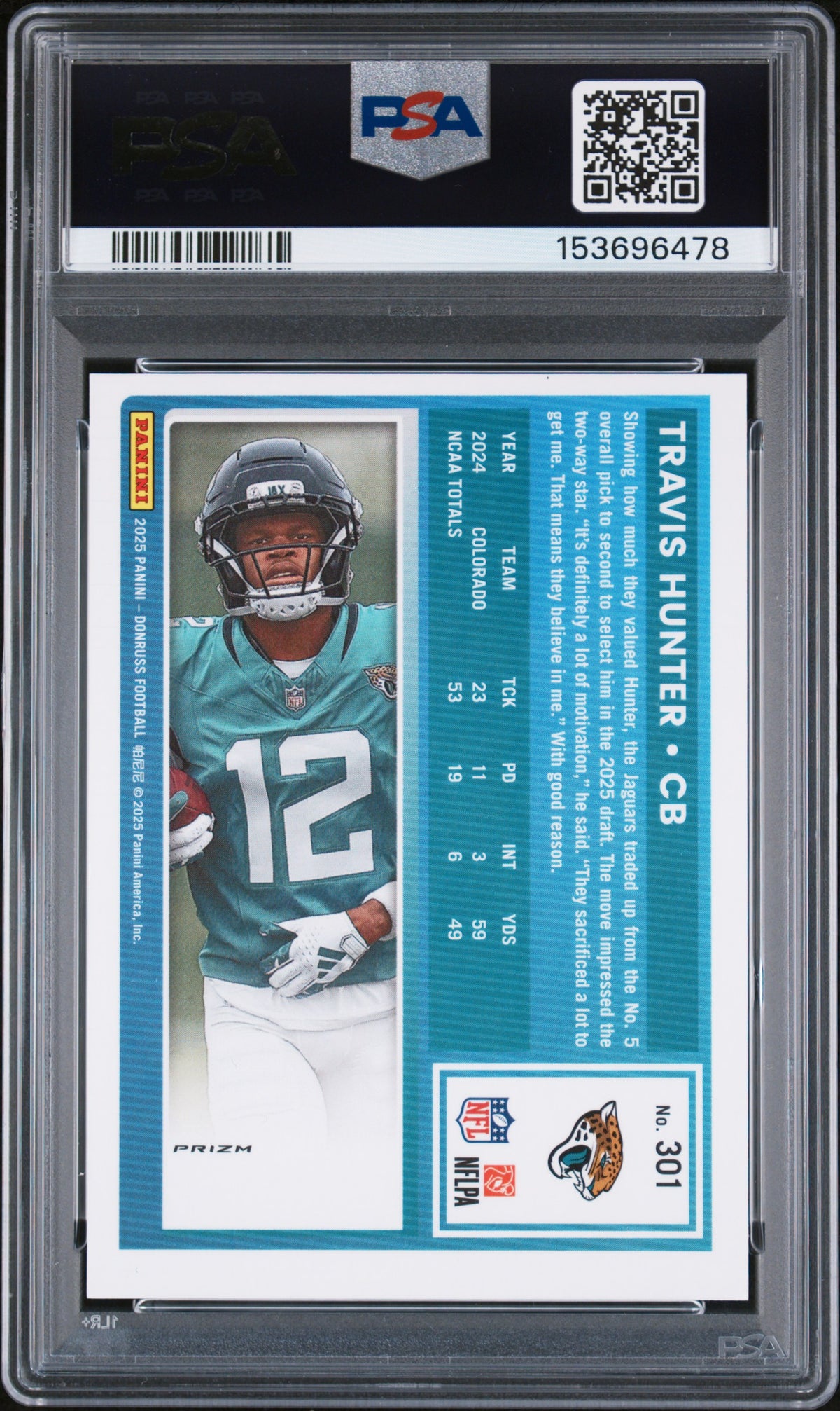 Travis Hunter Optic Preview-Blue Scope PSA 9 2025 Panini Donruss #301