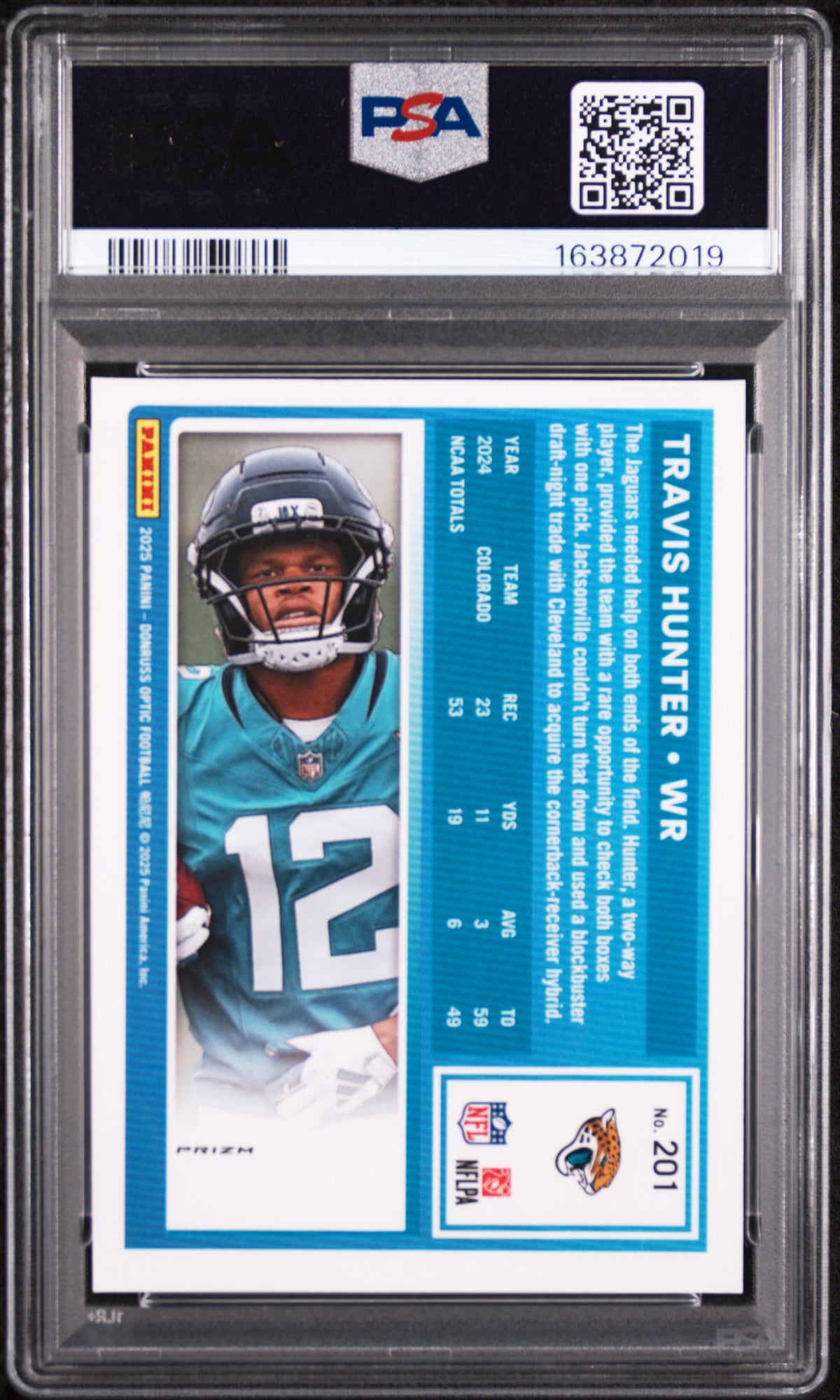 Travis Hunter Holo PSA 10 2025 Panini Donruss Optic #201