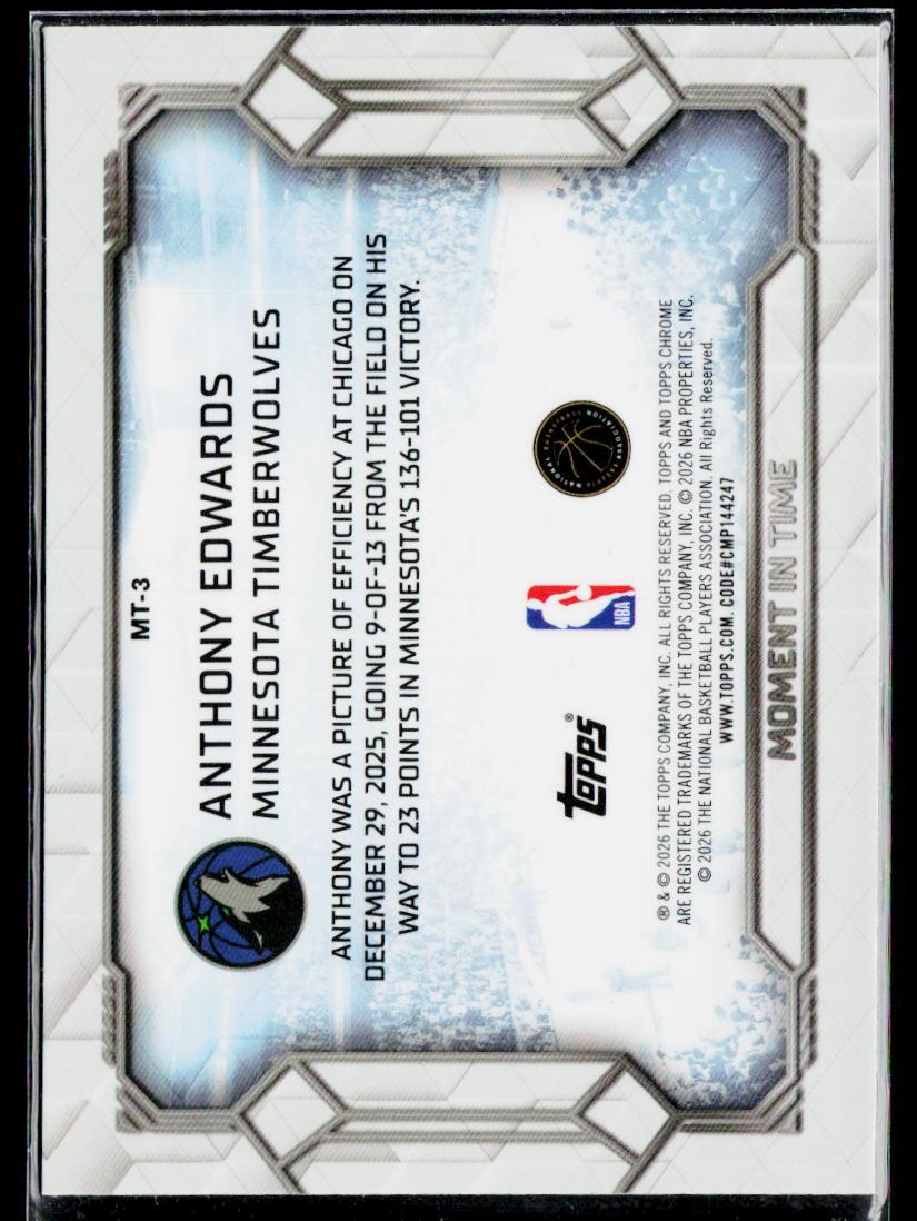 2025-26 Topps Chrome Update #MT-3 Anthony Edwards Moment In Time
