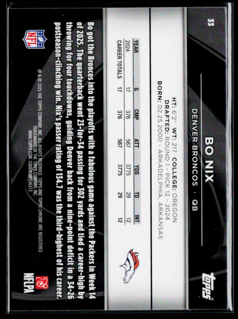 2025 Topps Chrome Black #33 Bo Nix