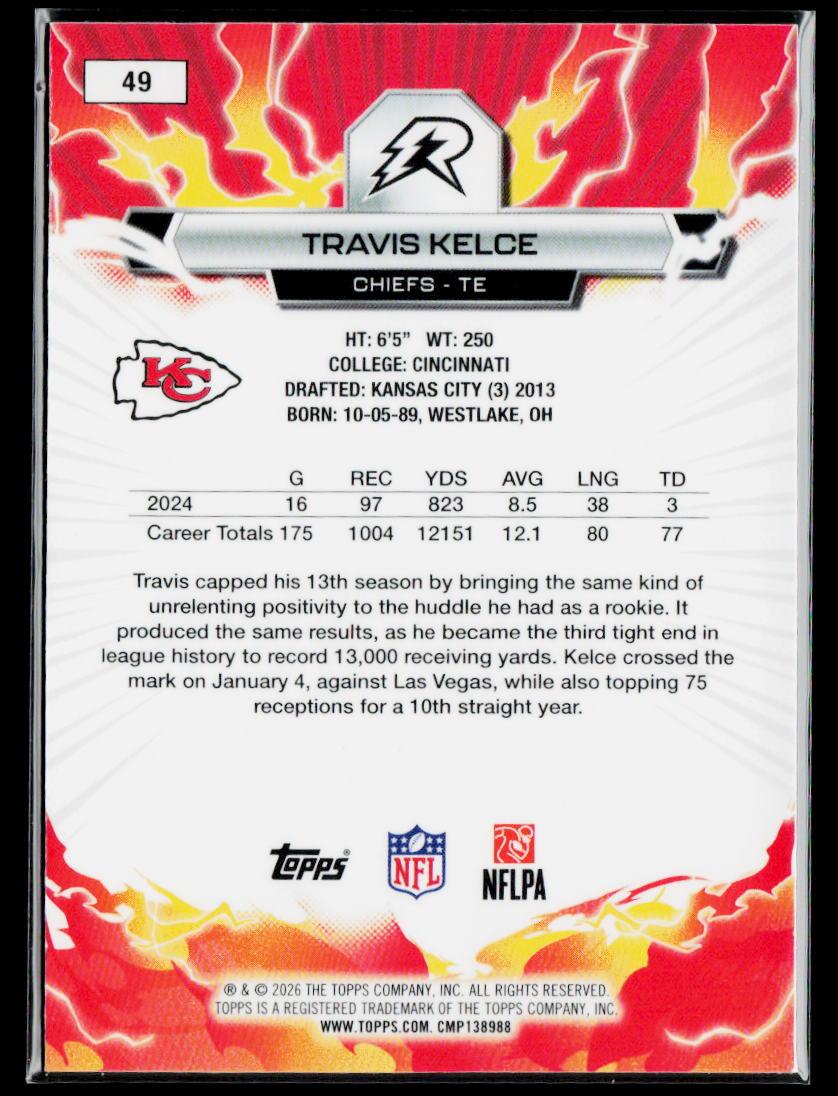 2025 Topps Resurgence #49 Travis Kelce Sky Blue & Pink Shock Refractor