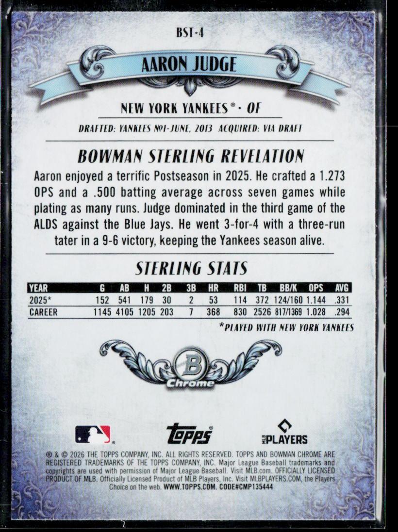 2026 Bowman #BST-4 Aaron Judge Bowman Sterling