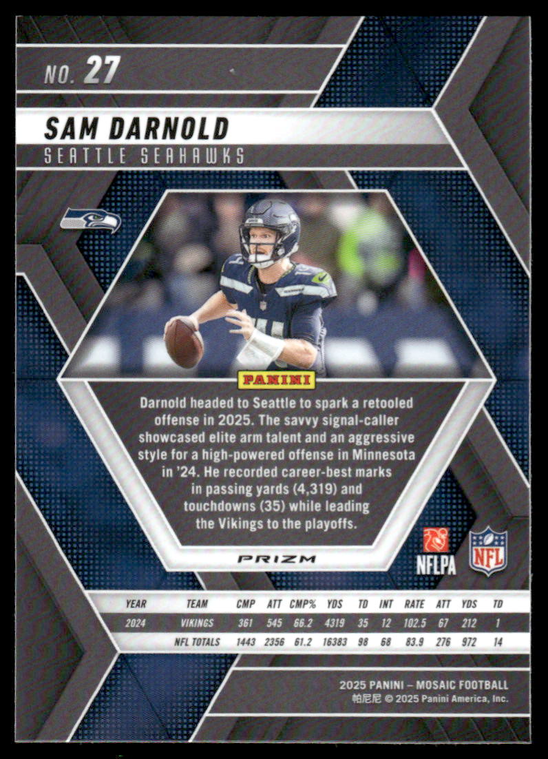 2025 Panini Mosaic #27 Sam Darnold Mosaic Camo Red