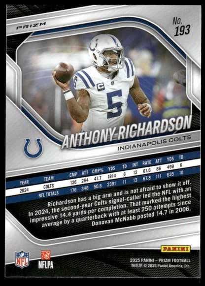 2025 Panini Prizm #193 Anthony Richardson Lazer