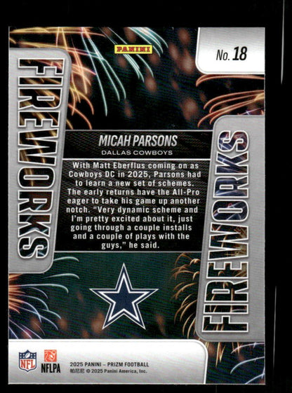 2025 Panini Prizm #18 Micah Parsons Fireworks