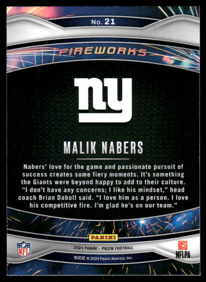 2024 Panini Prizm #21 Malik Nabers Fireworks