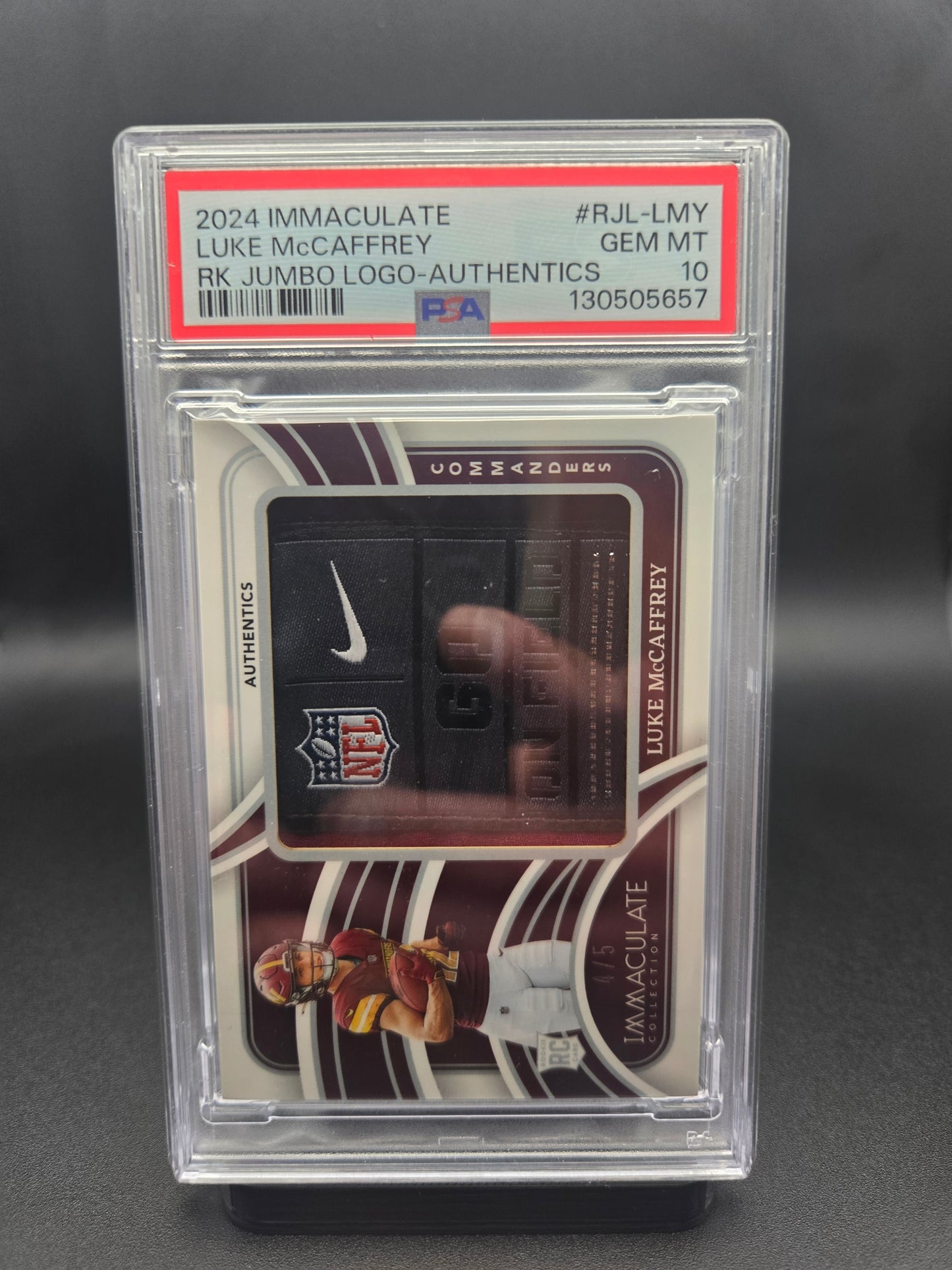 POP 1! Luke McCaffrey 2024 Panini Immaculate Collection NIKE PATCH /5