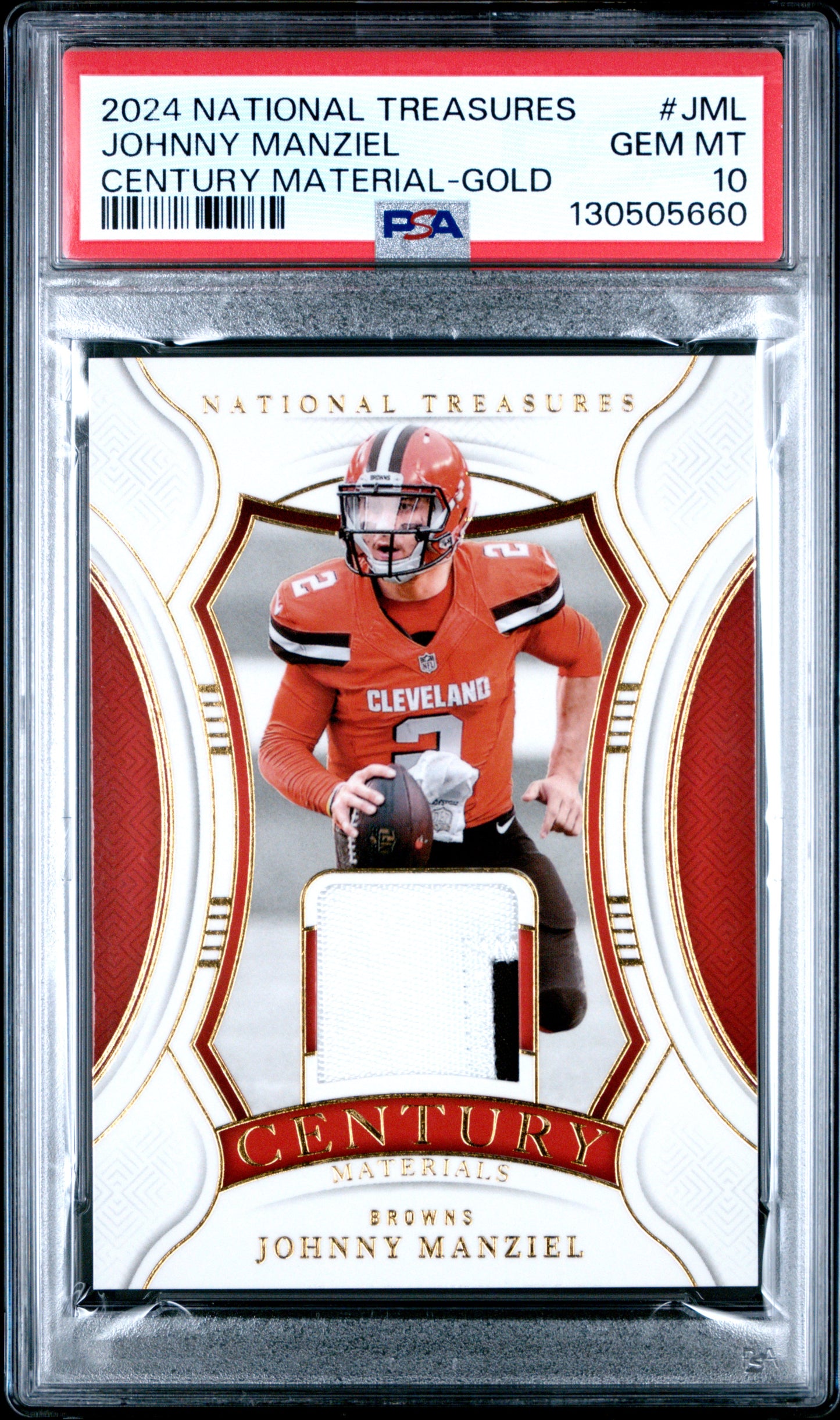 Pop 1 2024 Panini National Treasures Johnny Manziel Materials  PSA 10 GOLD /49
