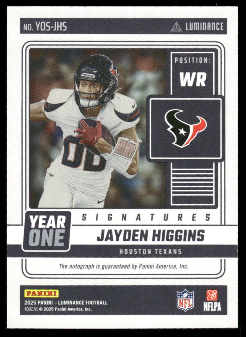 2025 Panini Luminance #YOS-JHS Jayden Higgins Year One Signatures RPS