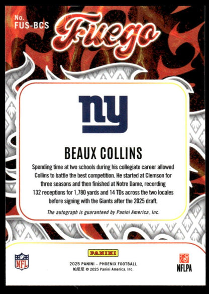 2025 Panini Phoenix #FUS-BCS Beaux Collins Fuego Signatures