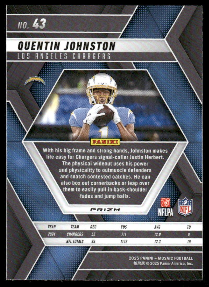 2025 Panini Mosaic #43 Quentin Johnston Mosaic Reactive Blue