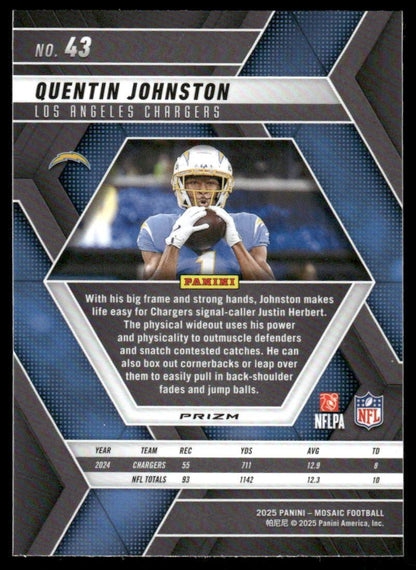 2025 Panini Mosaic #43 Quentin Johnston Mosaic Reactive Blue