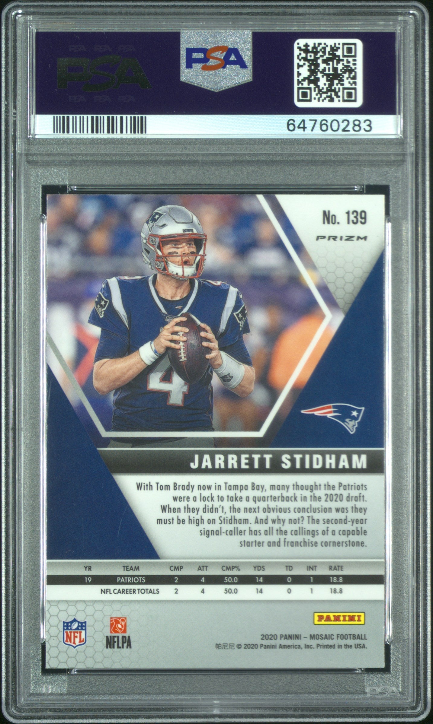 2020 Panini Mosaic #139 Jarrett Stidham Genesis PSA 10