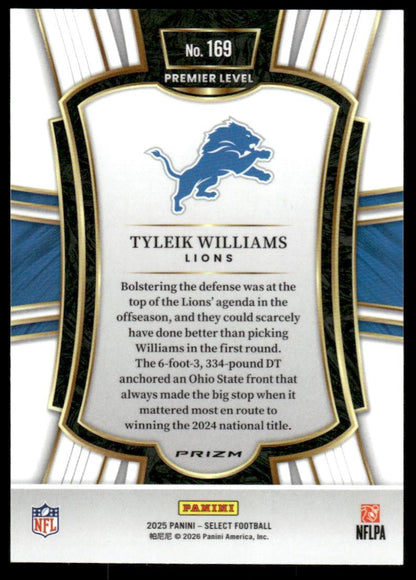 2025 Panini Select #169 Tyleik Williams Green and Red Prizm Shock