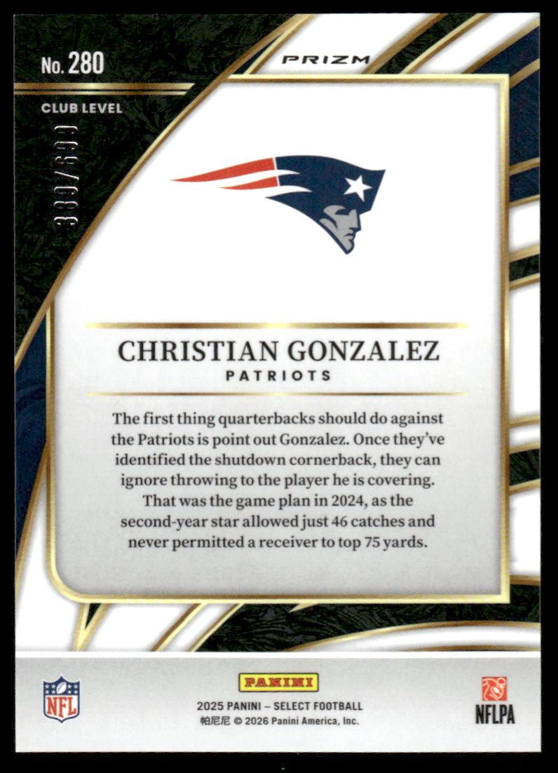 2025 Panini Select #280 Christian Gonzalez Purple Prizm Shock #/699