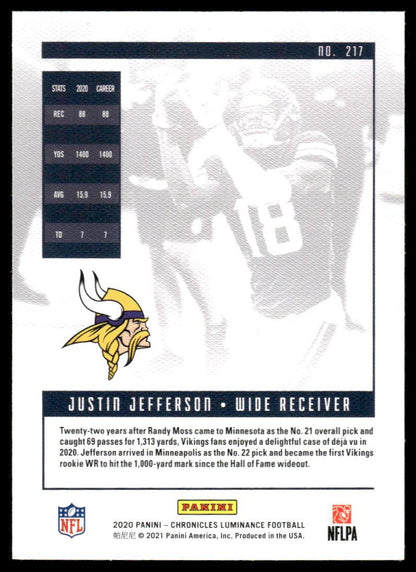 2020 Panini Chronicles #217 Justin Jefferson Luminance Update Rookies