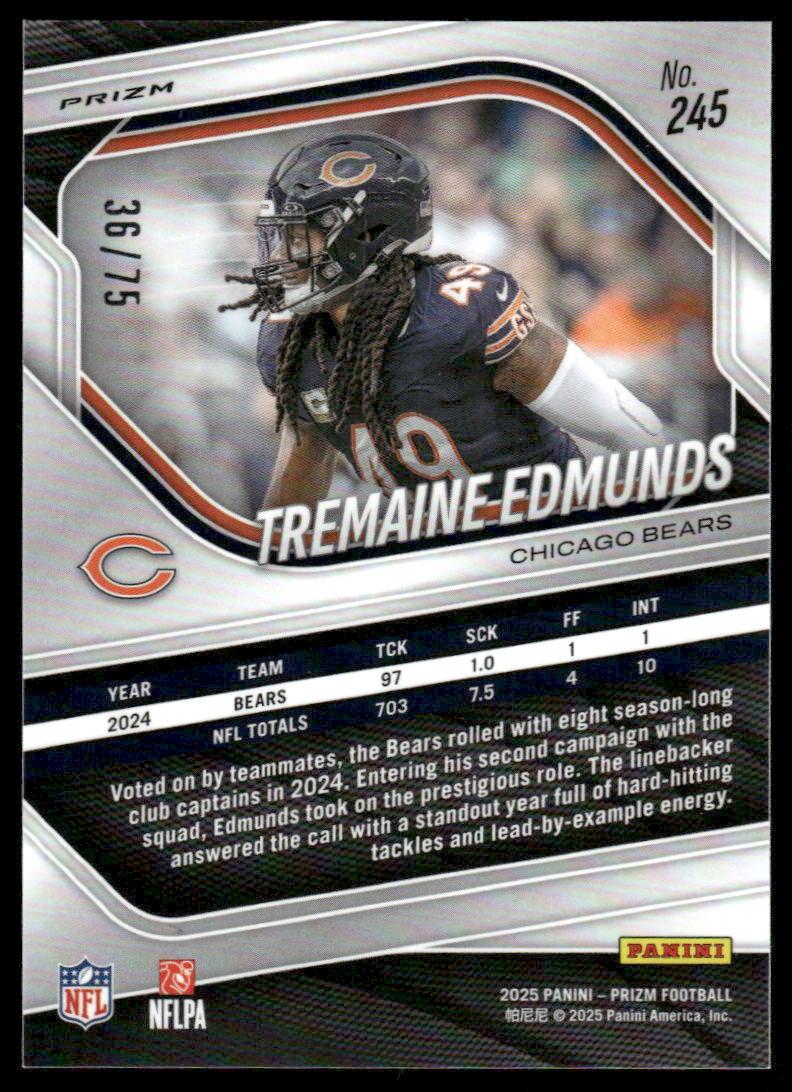 2025 Panini Prizm #245 Tremaine Edmunds Green Scope #/75