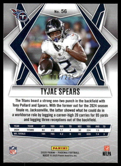 2025 Panini Phoenix #56 Tyjae Spears Teal Pyramids Prizm #/225