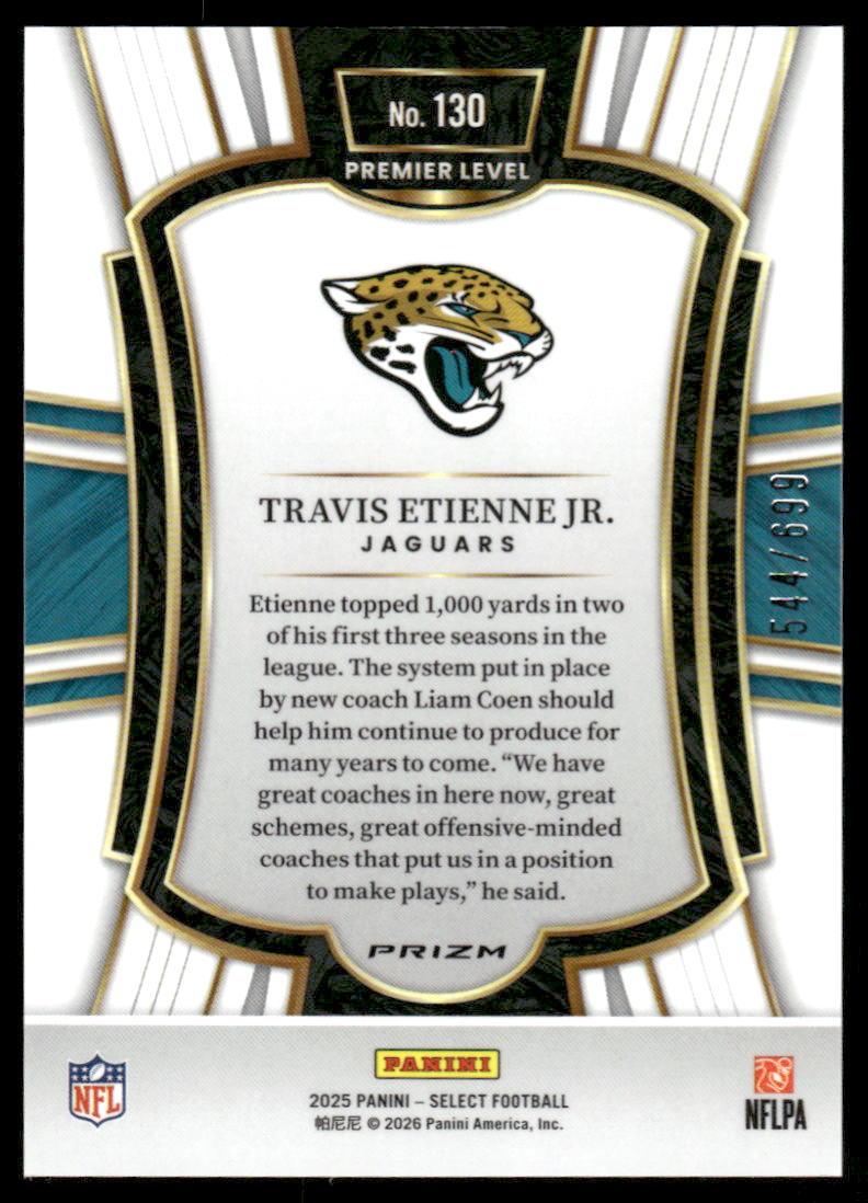 2025 Panini Select #130 Travis Etienne Jr. Purple Prizm Shock #/699