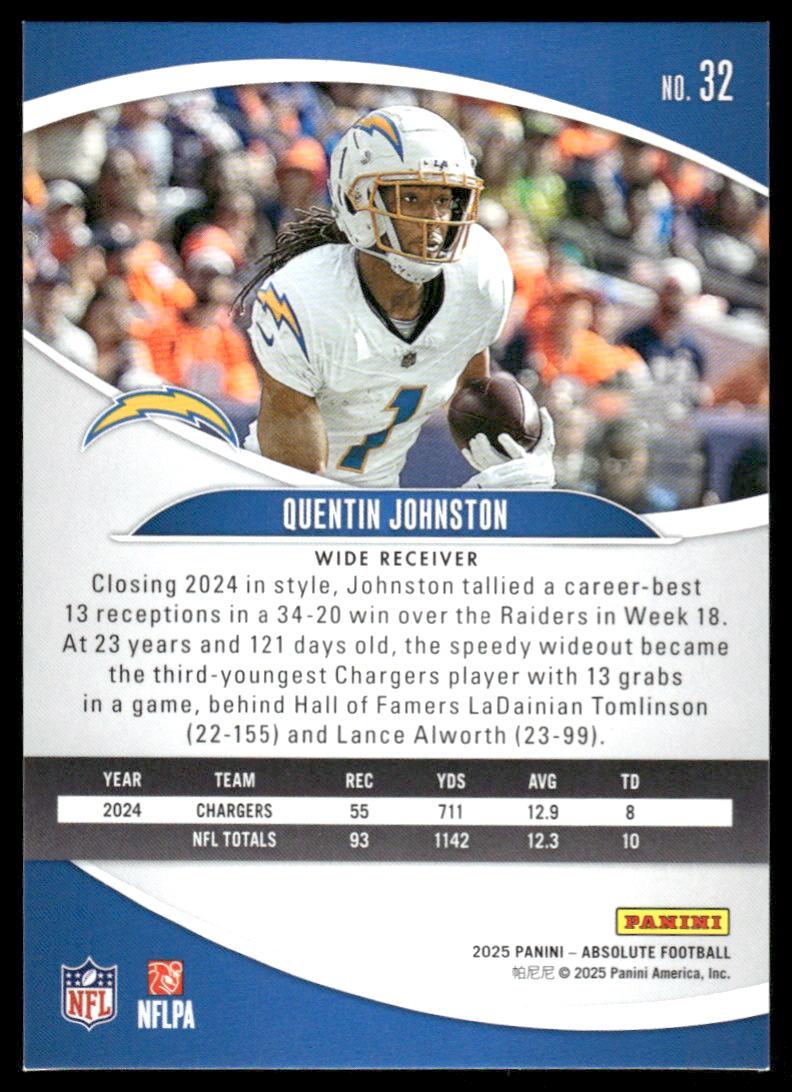 2025 Panini Absolute #32 Quentin Johnston Orange Mosaic #/825