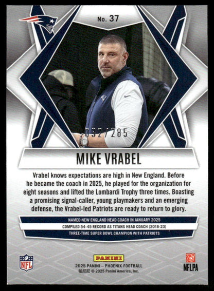 2025 Panini Phoenix #37 Mike Vrabel Lime Green Pyramids Prizm #/285