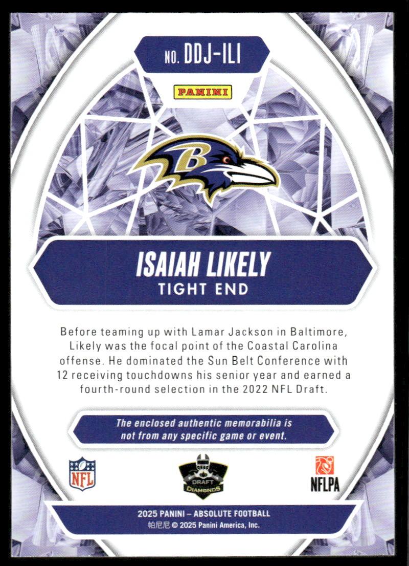 2025 Panini Absolute #DDJ-ILI Isaiah Likely Draft Diamonds Jersey