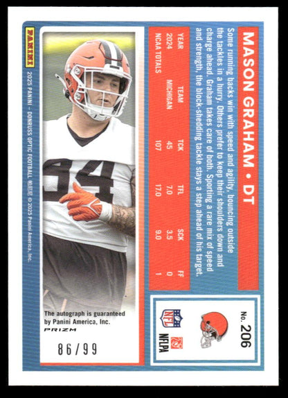 2025 Donruss Optic #206 Mason Graham Rated Rookies RPS Autographs Red #/99