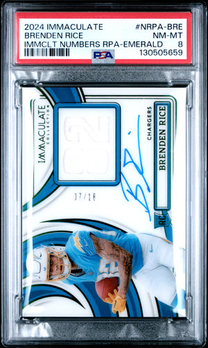 Brenden Rice2024 Panini Immaculate Collection Rookie Patch Autographs PSA 8