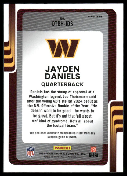 2025 Donruss Optic #DTBH-JDS Jayden Daniels Donruss Threads Blue Hyper