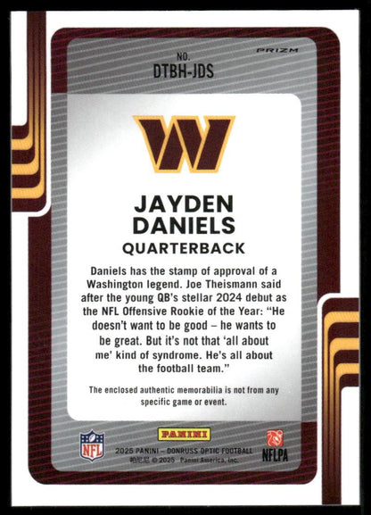 2025 Donruss Optic #DTBH-JDS Jayden Daniels Donruss Threads Blue Hyper