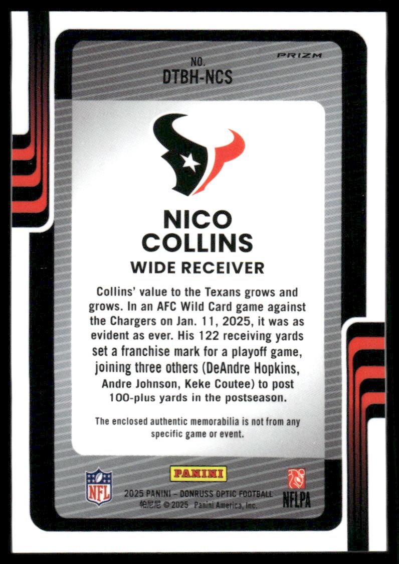 2025 Donruss Optic #DTBH-NCS Nico Collins Donruss Threads Blue Hyper