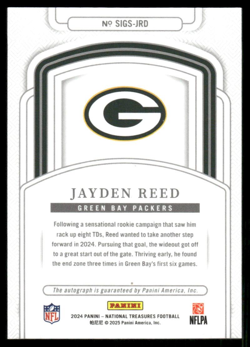 2024 Panini National Treasures #SIGS-JRD Jayden Reed Signatures Holo Silver #/25