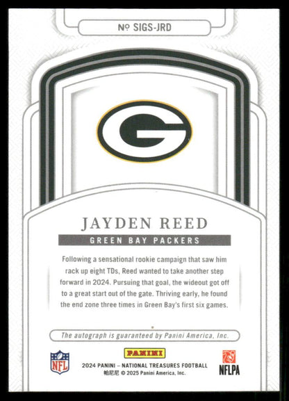 2024 Panini National Treasures #SIGS-JRD Jayden Reed Signatures Holo Silver #/25