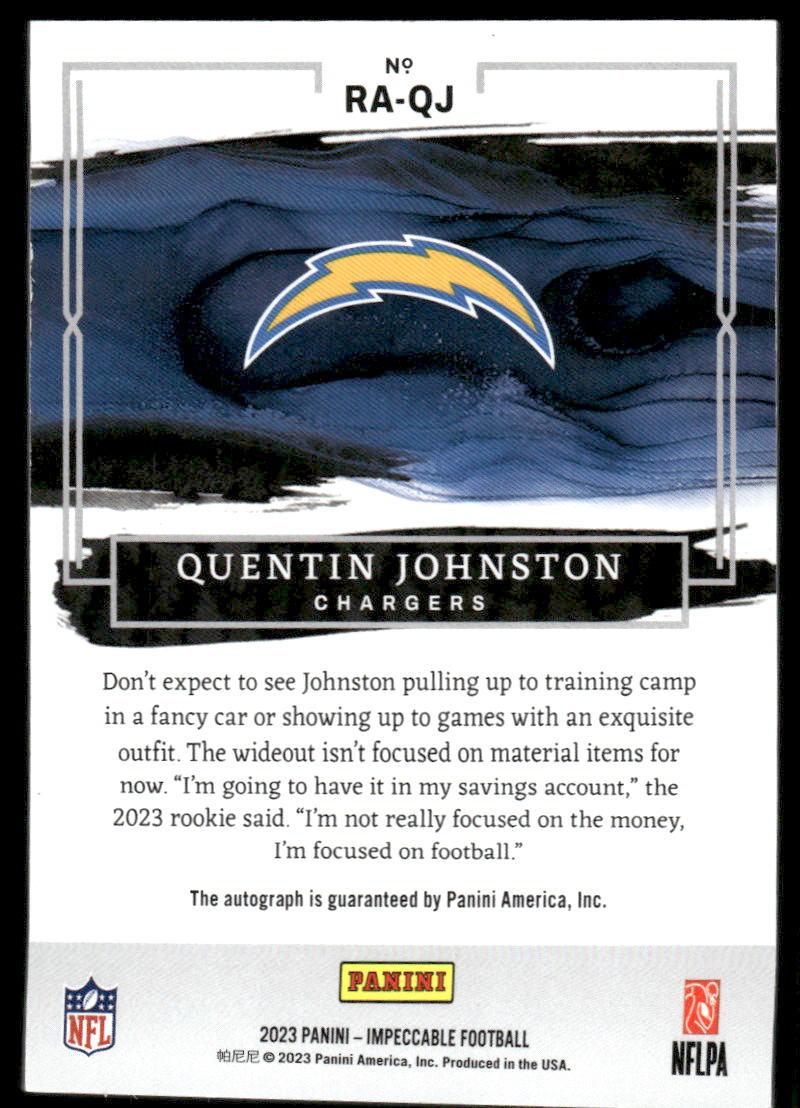 2023 Panini Impeccable #RA-QJ Quentin Johnston Rookie Autographs Red #/75