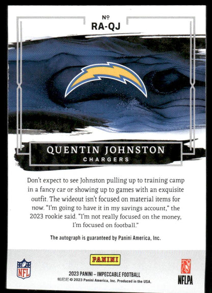 2023 Panini Impeccable #RA-QJ Quentin Johnston Rookie Autographs Red #/75