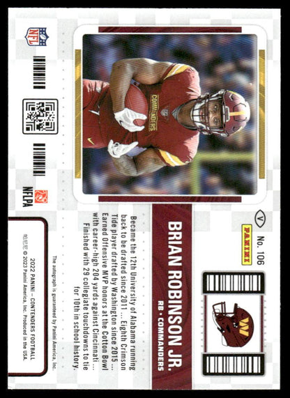 Brian Robinson Jr. Rookie Ticket auto