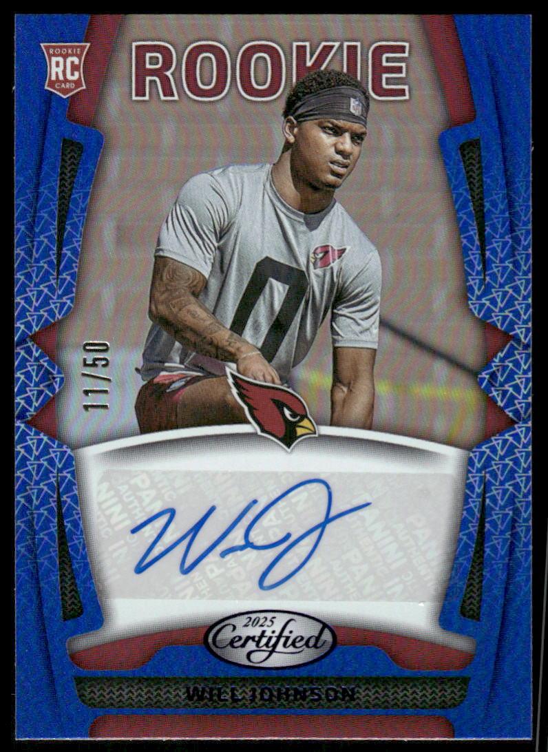 2025 Panini Certified #RSI-WJO Will Johnson Rookie Signatures Mirror Blue #/50